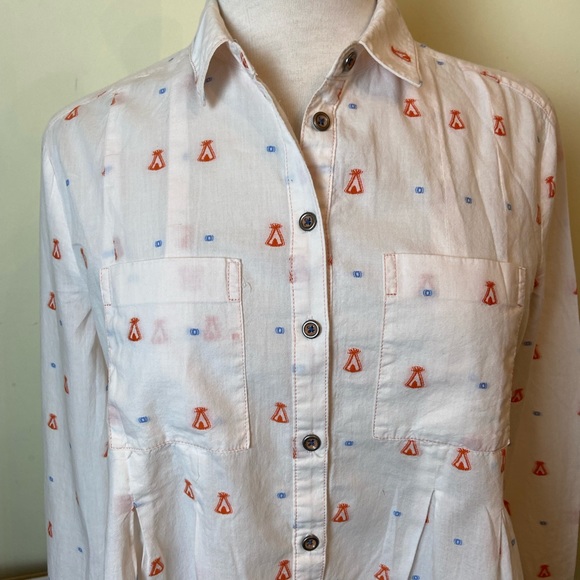 Maeve Anthropologie Blouse Size 2 Miette Teepee Camping Buttons Long Sleeves - Picture 2 of 8
